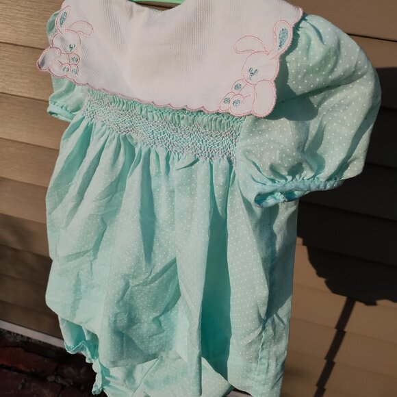 Vintage Early 90's Mint Green Easter Dress with matching bloomers Size 12 months - Picture 5 of 7